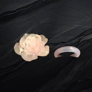 2 Rings Pink Flower Pink Band Resin Ring